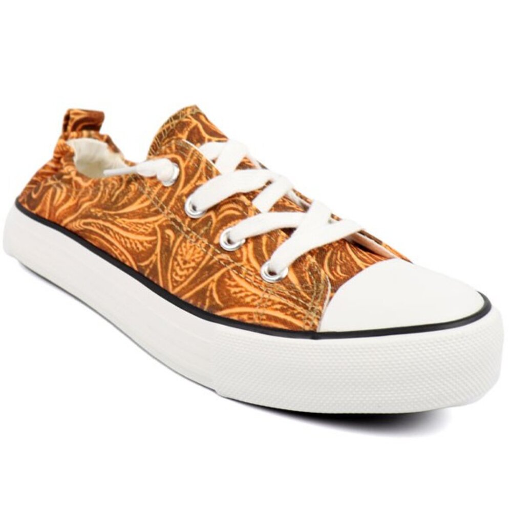 Everglades Tooled Leather Print Canvas Sneakers Casual Slip-On - Picture 2 of 2